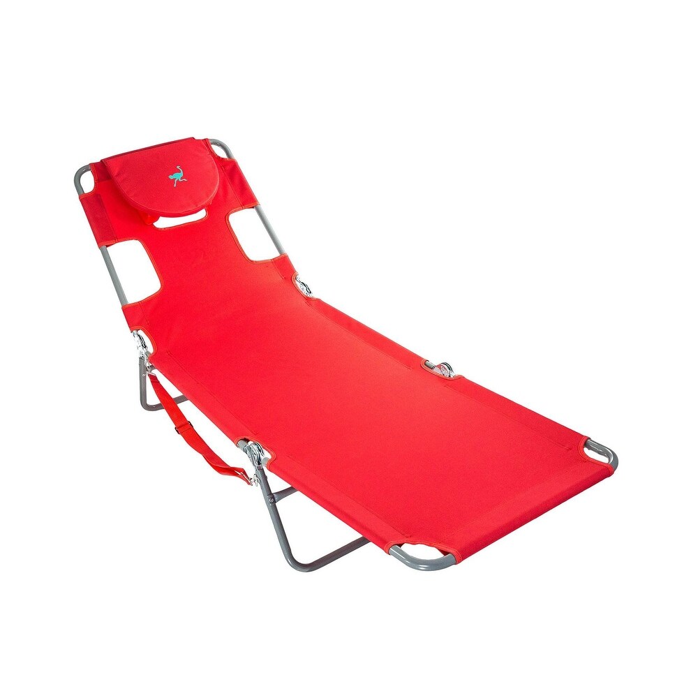 Ostrich Chaise Lounge Folding Portable Sunbathing Poolside Beach Chair  Red   72 x 22 x 12 inches