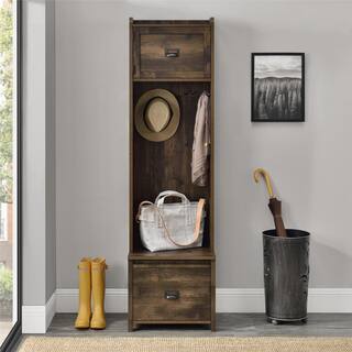 SystemBuild Brown Wood Rustic Entryway Hall Tree with Storage Bench HD87839