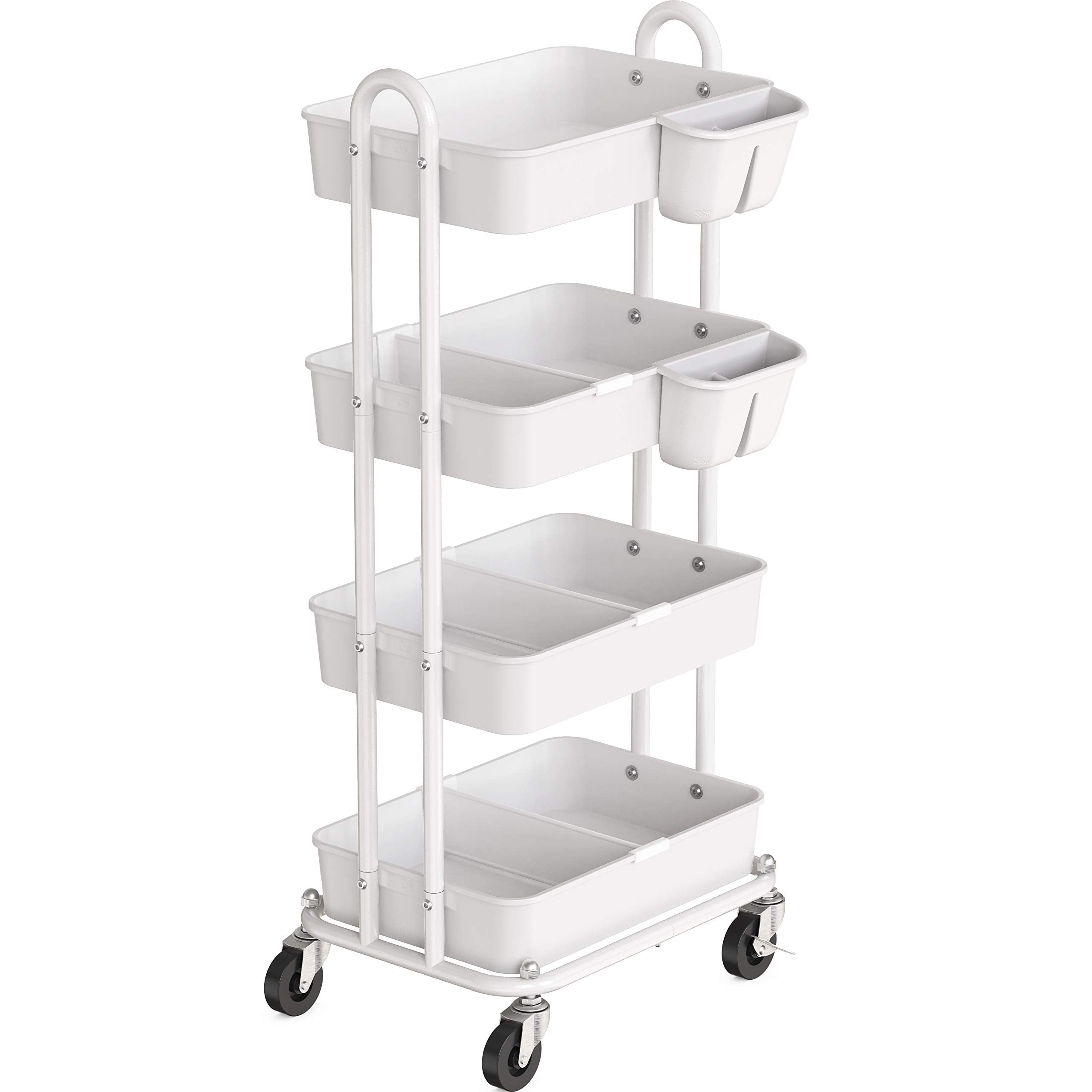 SimpleHouseware Heavy Duty 4-Tier Utility Rolling Cart， White