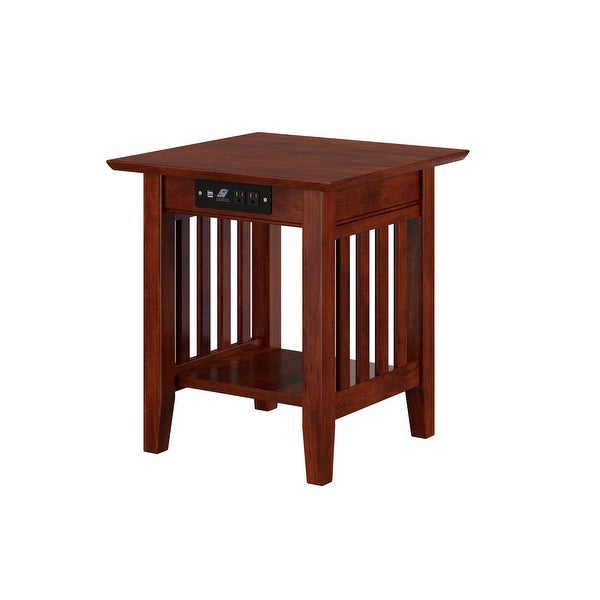 Mission Solid Wood End Table in Walnut with Built-In Charging