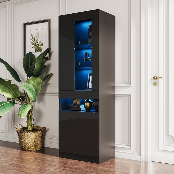 Side cabinet with LED light shelving drawer