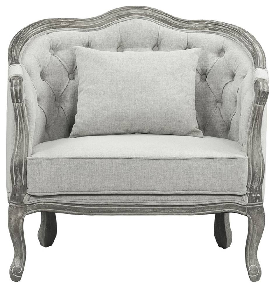 ACME Samael Linen Chair with Wooden Frame and Pillow in Gray and Gray Oak   French Country   Armchairs And Accent Chairs   by Homesquare  Houzz