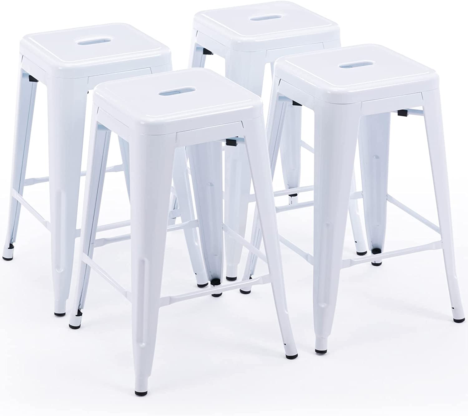 24 Inch Metal Bar stools, Backless Counter Height Barstools, Indoor Outdoor Stackable Stools with Square Seat