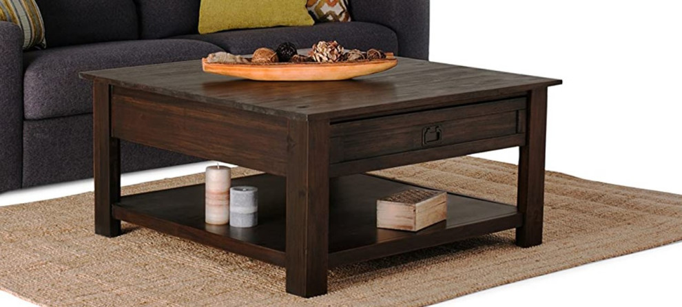 Rustic Coffee Table  Acacia Wood Frame and Square Top  Distressed Charcoal Brown   Transitional   Coffee Tables   by Decor Love  Houzz