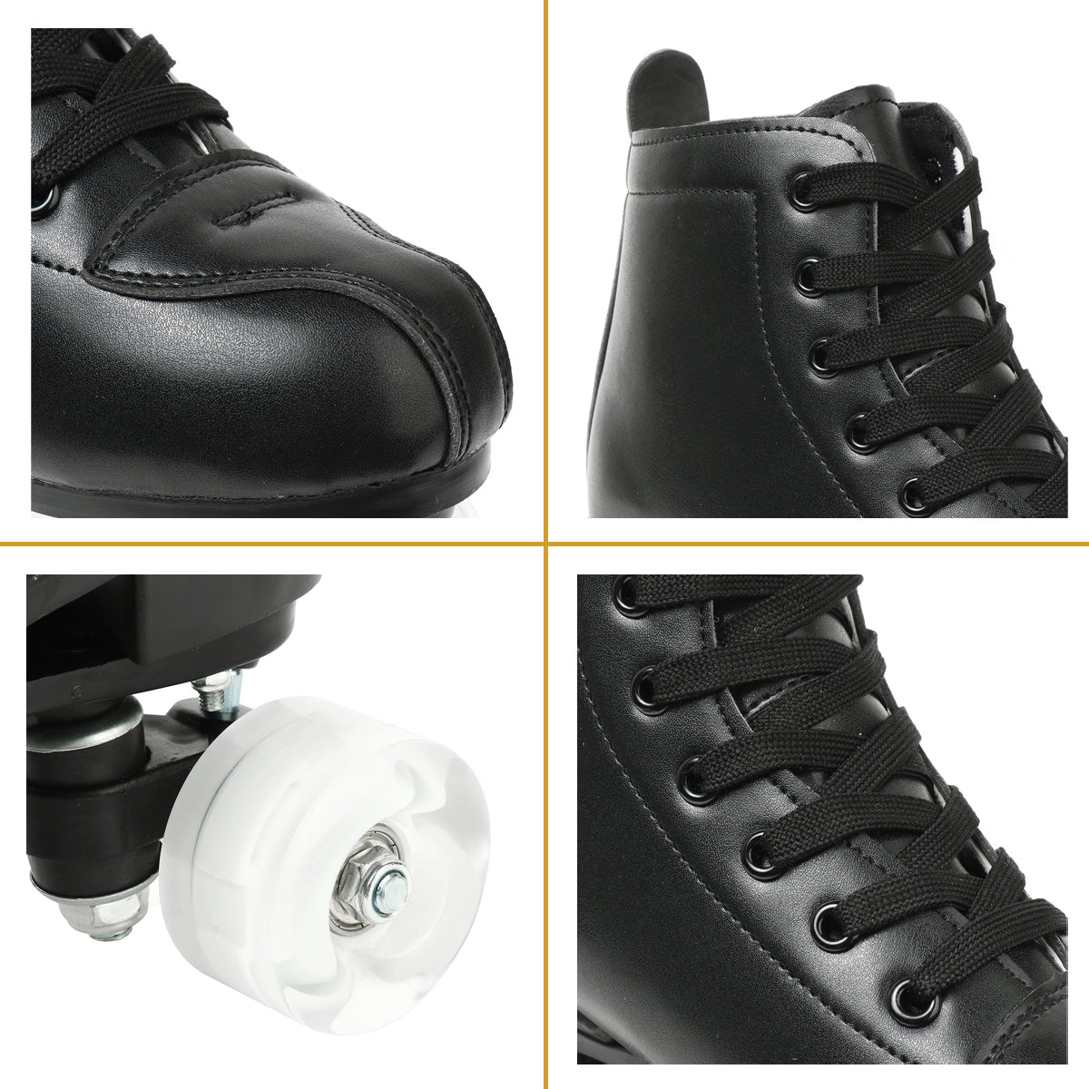 Black Roller Skates， High-Top Design， Leather Roller Artistic with Double-Row Shiny Wheels for Women and Men， Size 9.5