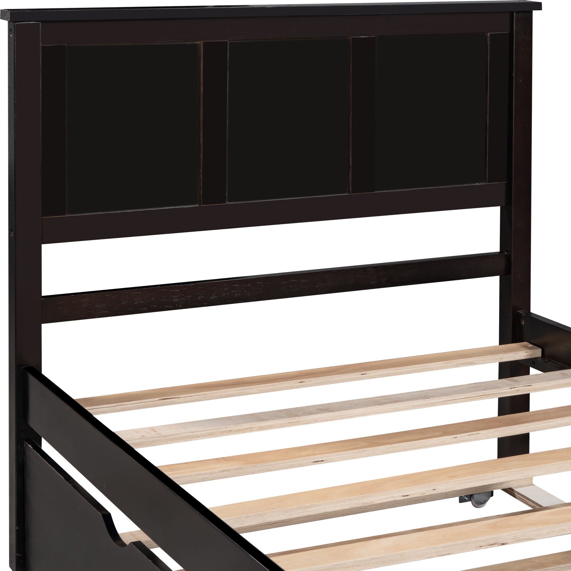 Euroco Wood Twin Platform Bed with Headboard & Trundle for Child, Espresso