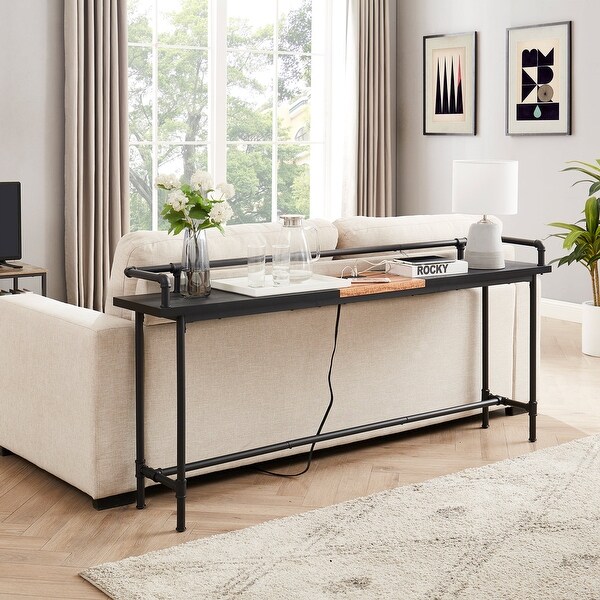 Console Table with 2 Outlet and 2 USB Ports for Living Room and Hallway