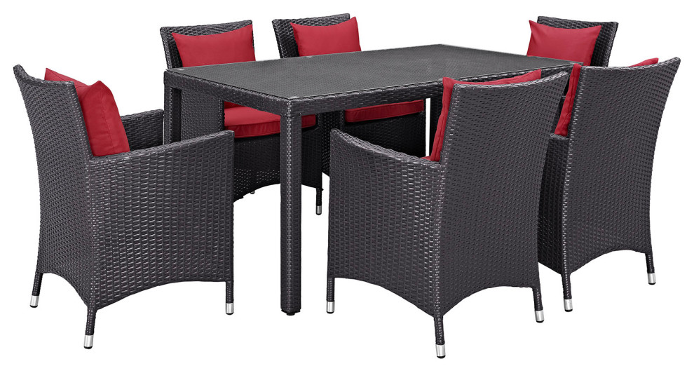 Convene 7 Piece Outdoor Wicker Rattan Dining Set   Tropical   Outdoor Dining Sets   by Kolibri Decor  Houzz