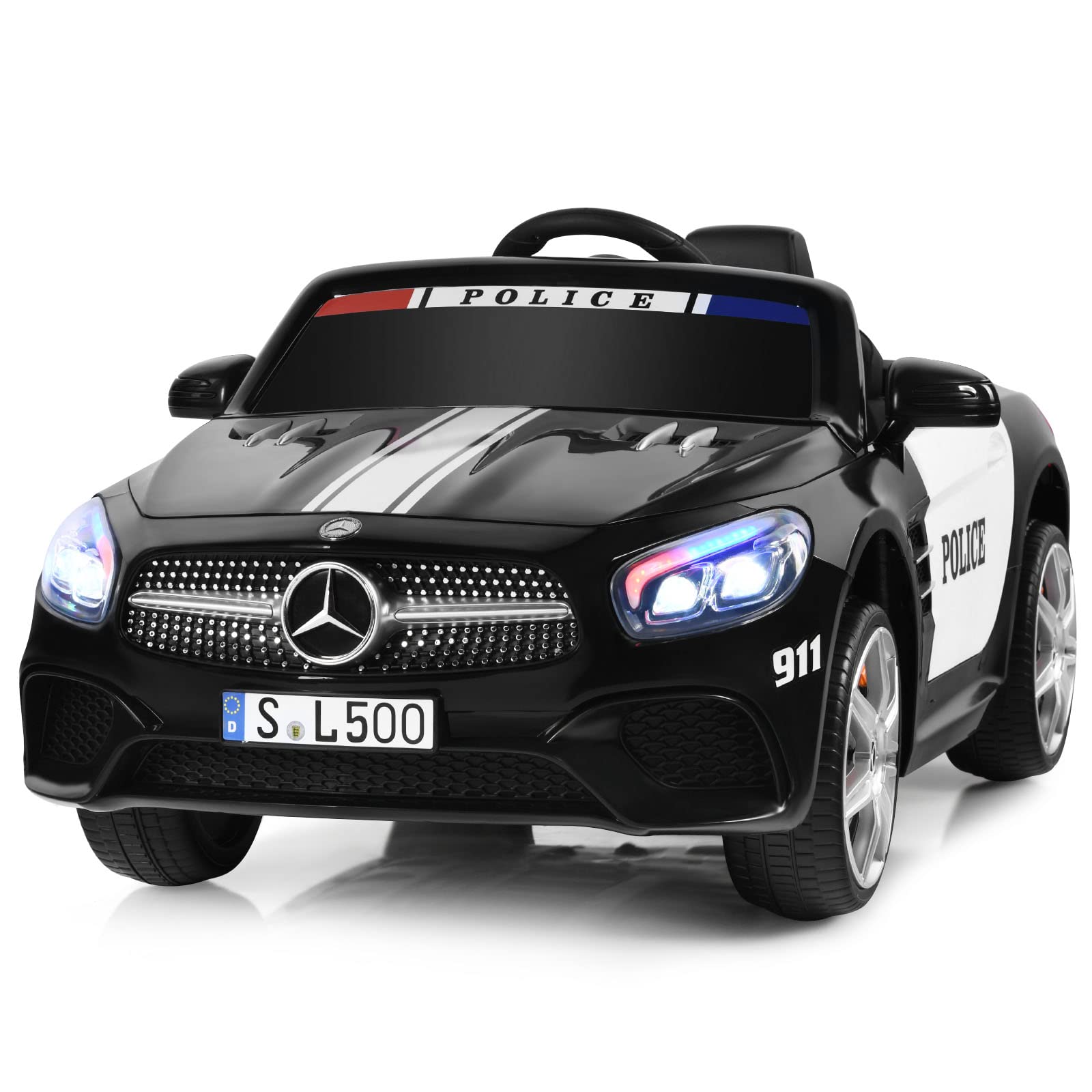 Ride on Car 4 Wheeler, Police Electric Car for Kids, Black