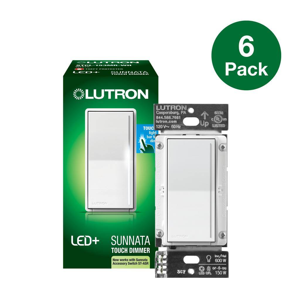 Lutron Sunnata Touch Dimmer Switch for LED Bulbs 150-Watt LED3 Way or Multi Location White (STCL-6PKMR-WH) (6-Pack) STCL-6PKMR-WH