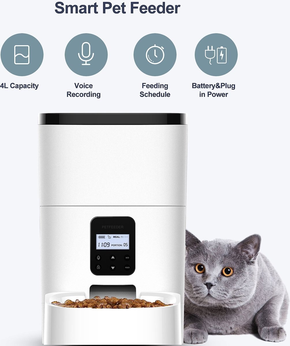 Petdiary Automatic Dog and Cat Feeder， White， Medium