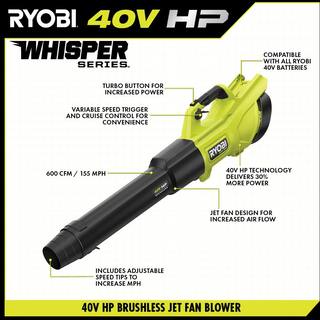 RYOBI 40V HP Whisper Series 155 MPH 600 CFM Cordless Leaf Blower and 4 Gal. Backpack Sprayer with 4.0 Ah Battery and Charger RY404130-SPR