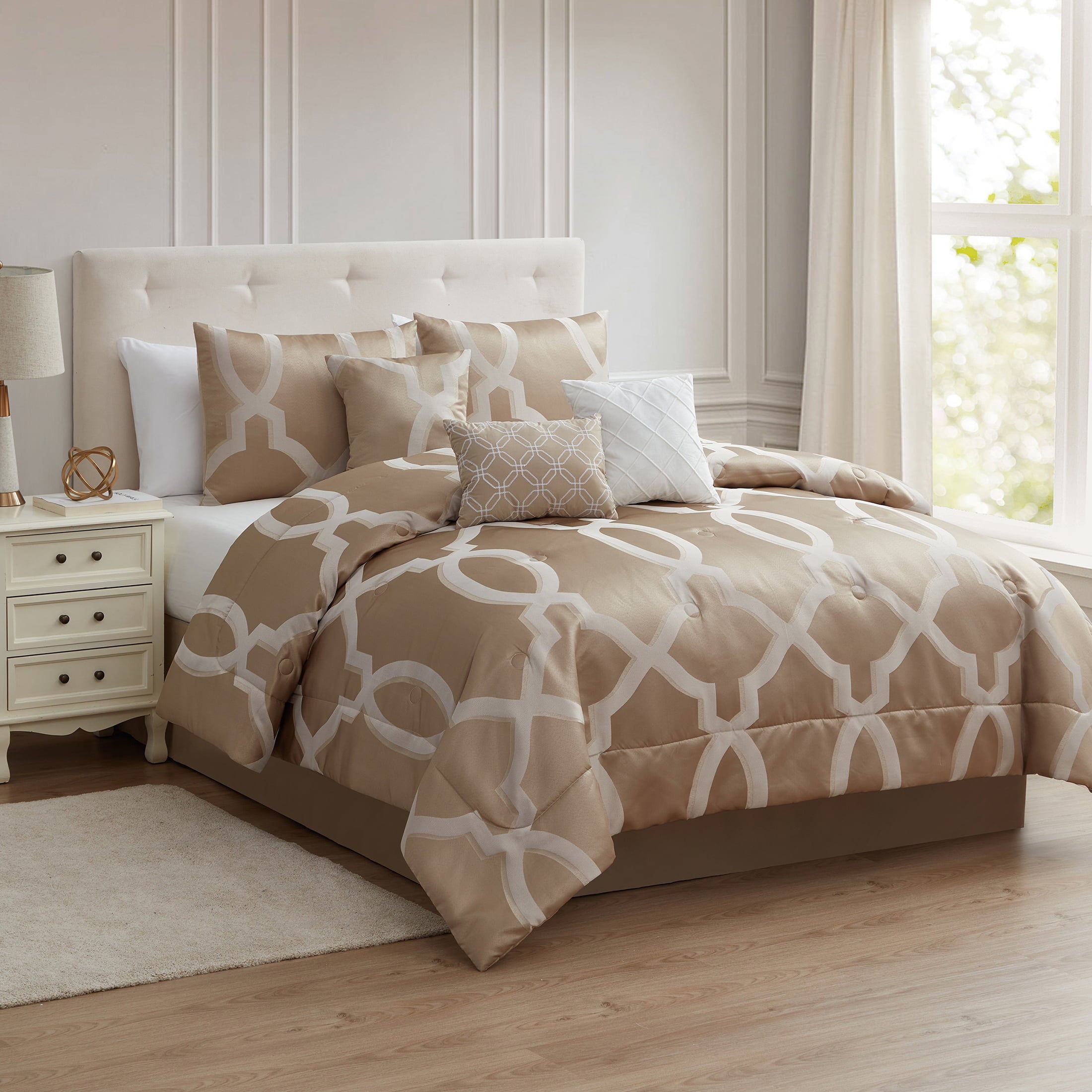 Mainstays Artemis 7-Piece Taupe Trellis Polyester Comforter Set， King