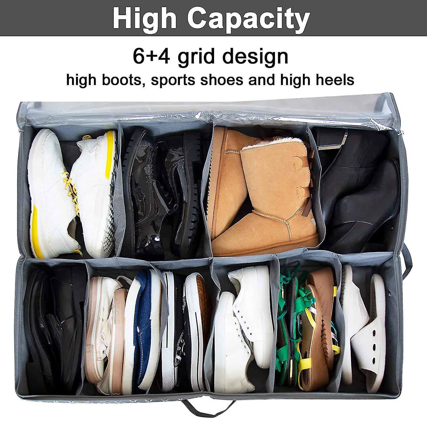 Under Bed Shoes Organizer Storage Bag - Fits 8 Jumbo And 12 Large Pairs Underbed Shoe Closet Contai