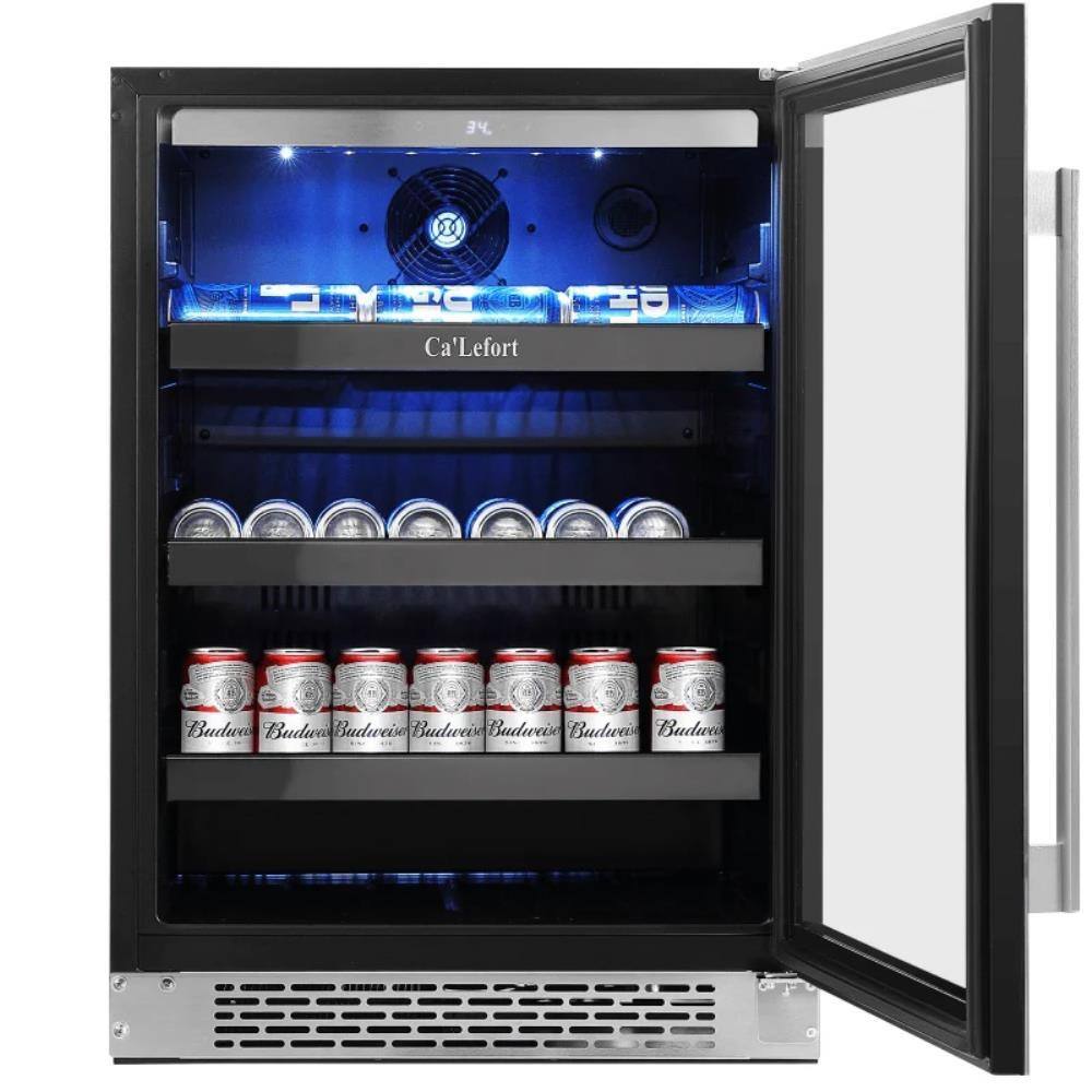 Ca'Lefort 24 inch 220 Cans(12 oz.) Beverage Cooler Beer Drink Refrigerator Built-in or Under-Counter Fridge Quiet Compressor CLF-BS24-HD