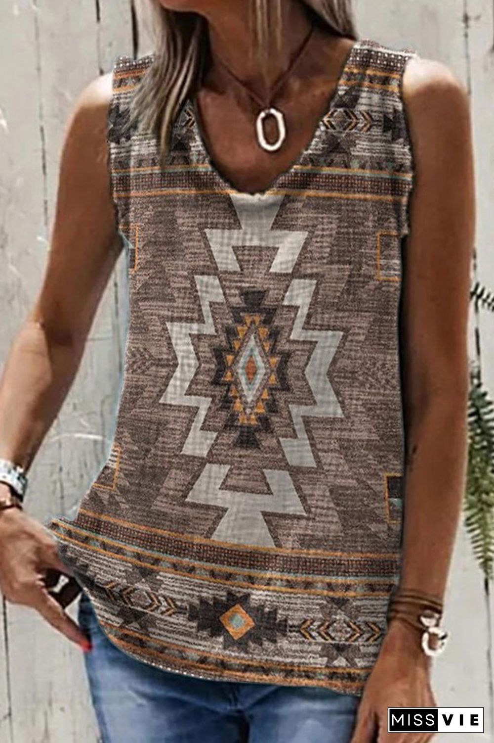 Sleeveless Atzec Print Tank Top