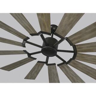 Generation Lighting Prairie 72 in. LED IndoorOutdoor Aged Pewter Ceiling Fan with Light Grey Weathered Oak Blades Light Kit and Remote 14PRR72AGPD