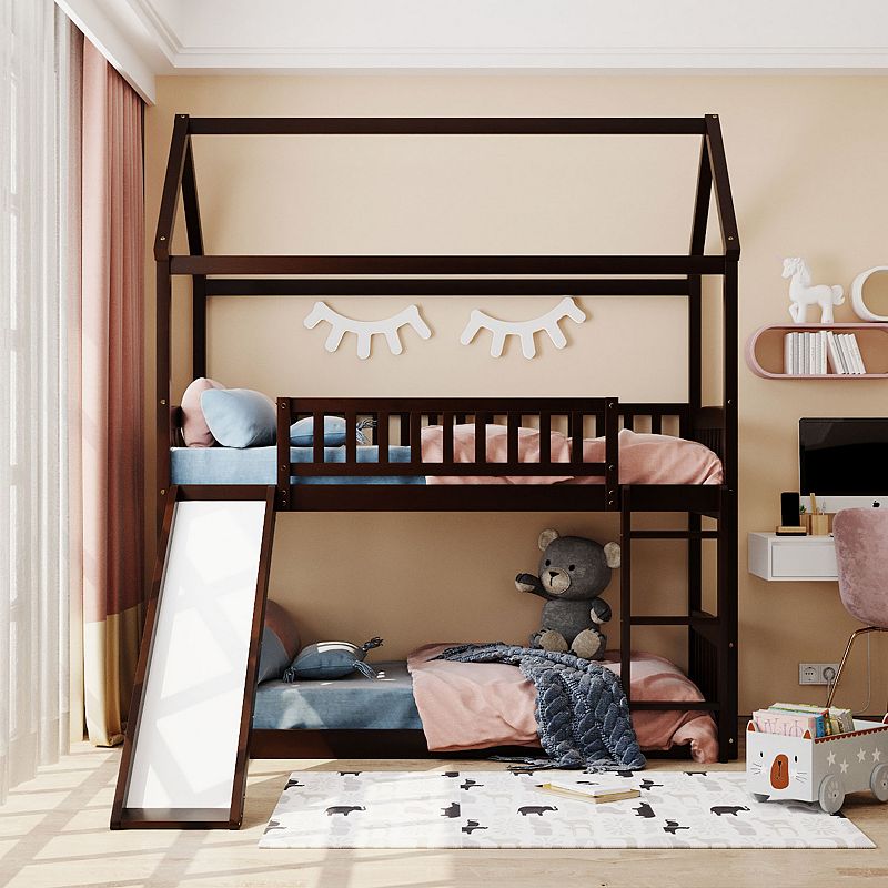 Merax Bunk Bed with Slide， House Bed with Slide