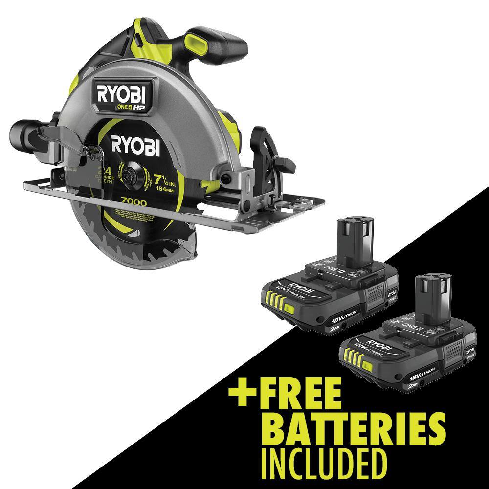 RYOBI ONE+ HP 18V Brushless Cordless 7-14 in. Circular Saw with FREE 2.0 Ah Battery (2-Pack) PBLCS300B-PBP2006