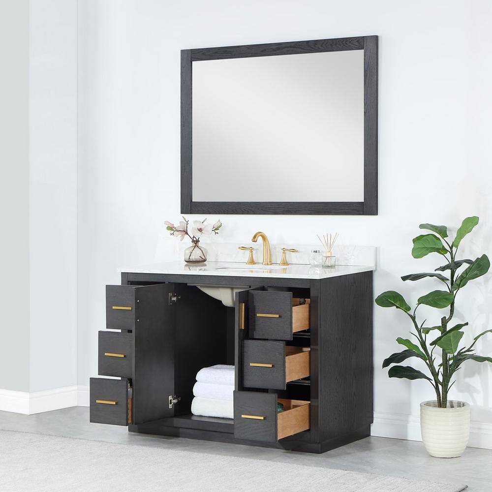 Altair Gazsi 48 in. W x 22 in. D x 34 in. H Bath Vanity in Brown Oak with Grain White Composite Stone Top 543048-BN-GW-NM