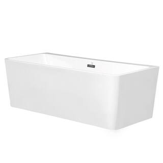 Aoibox 67 in. L Acrylic Alcove Freestanding Soaking Bathtub in White with Self-Leveling Legs and Flexible Drain SNMX1092