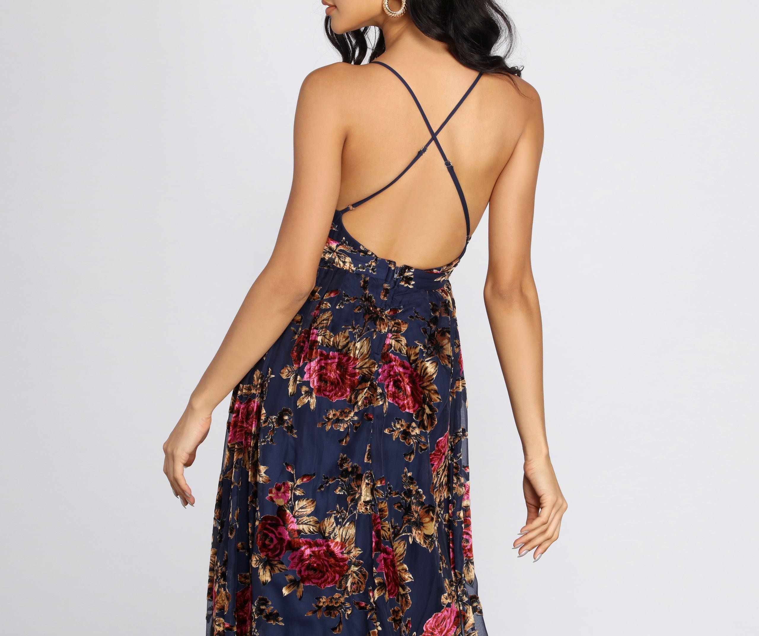 Justina Floral Velvet Burnout Chiffon Dress