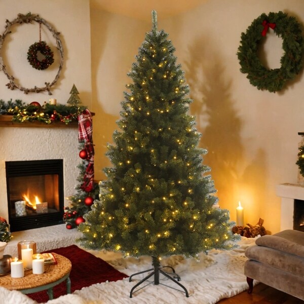 7.5ft Prelit Tree Artificial Hinged Xmas Tree Led Lights