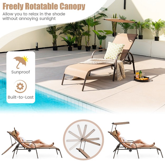 Costway Patio Heavy duty Chaise Lounge 5 level Adjustable Outdoor Recliner Canopy Cup