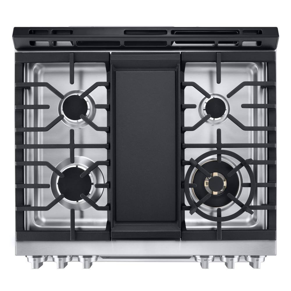 LG STUDIO 30 in. 6.3 cu. ft. Slide-in Gas Range with ProBake Convection Easy Clean Instaview and Air Fry in Stainless Steel LSGS6338F