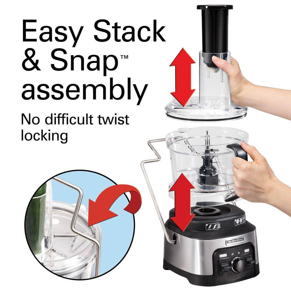 HAMILTON BEACH PROFESSIONAL Stack n Snap 12Cup 3Speed Stainless Steel Food Processor with Spiralizer