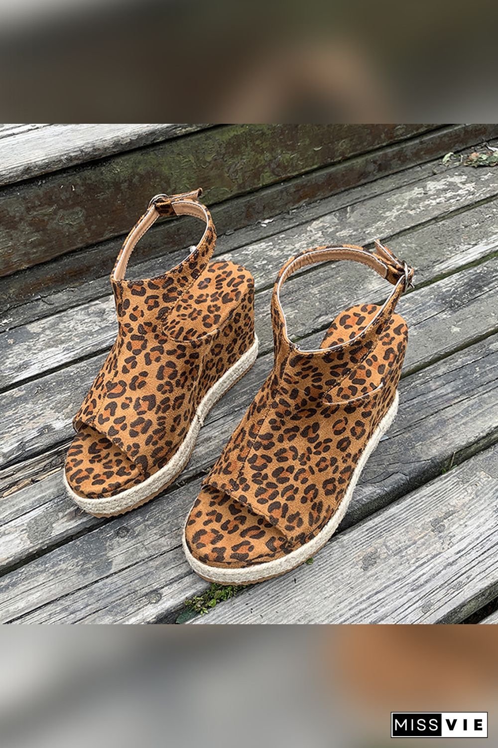 Straw Leopard High Wedge Sandals Wholesale