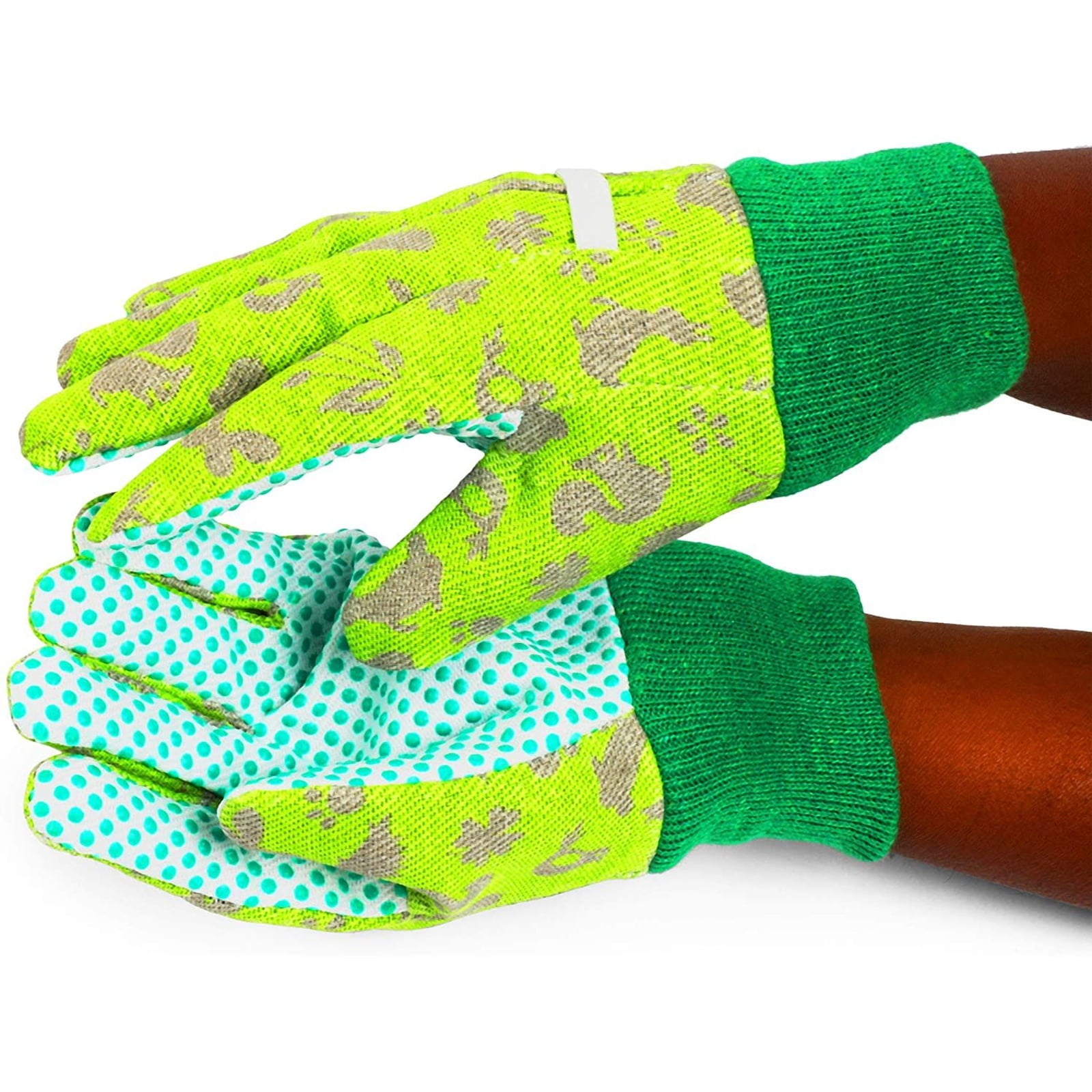 6 Pairs Green Kids Garden Work Gloves for Age 3-6 Children and Outdoor Patio Gardening Work