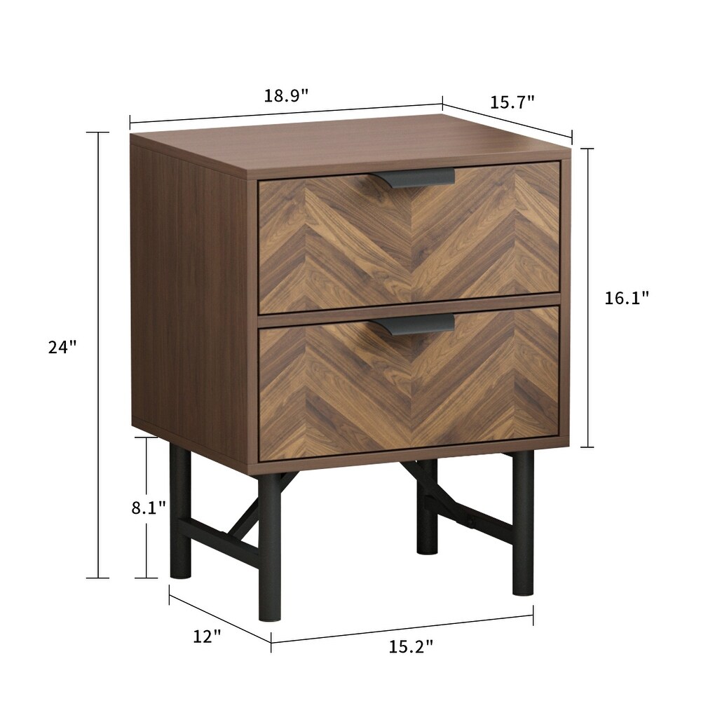 Kerrogee 2 Drawer Nightstand with Metal Leg   Bedside Table   Brown