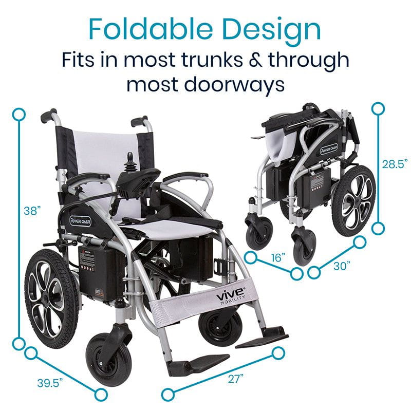 Vive Health Compact Power Wheelchair - Foldable Long Range Transport Aid