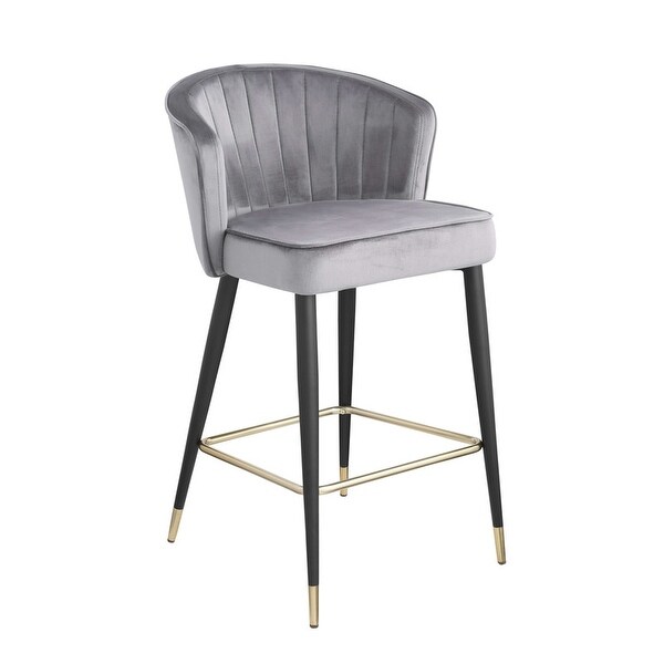 Woker Furniture Contemporary Velvet Upholstered Counter Height Stool with Gold Tipped， Black Metal Legs