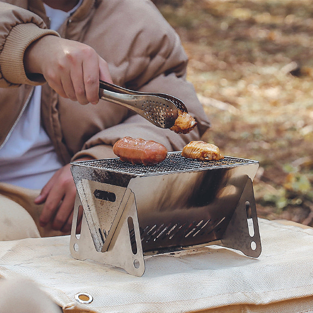 Festnight Camping Wood Burning with Grill Plate Outdoor Portable Folding Stainless Steel Backpacking Cooking