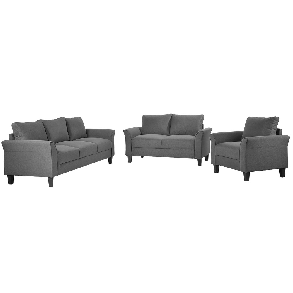 Classic Design Polyester Blend 3 Piece Sofa Set  Solid Wood Frame Living Room Set  Includes Loveseat  Armchair   3 Seat Sofa