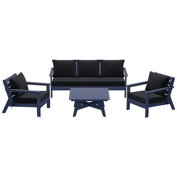 Polytrends Birchwood All Weather HDPE Outdoor Patio Navy Blue Deep Seating Sectional (6Piece Set)