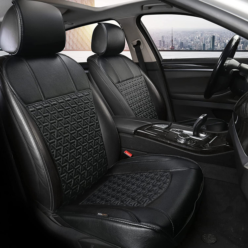 Leather Pu Car Seat Cover， Luxury Universal Front Car Seat Cushion， Full Wrapped Edge Waterproof Car Seat Protectors， Universal Fit For 95% Cars，Suv，Trucks(2Pcs，Black)