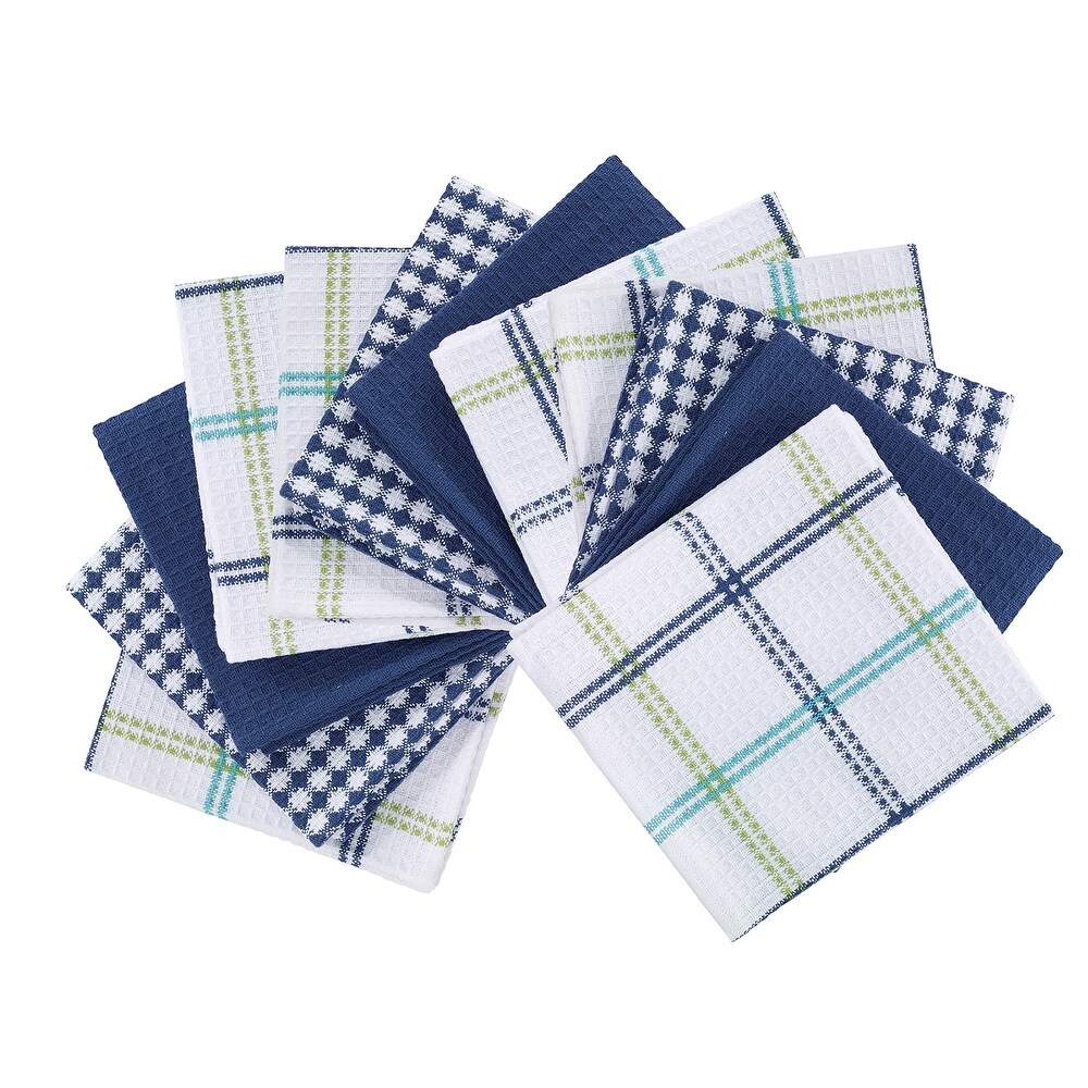 T fal Textiles 12 Pack Flat Waffle Cotton Kitchen Dish Cloth Set