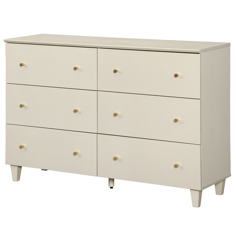 6 Drawers Dresser for Bedroom  Wooden Wide Chest of Drawers