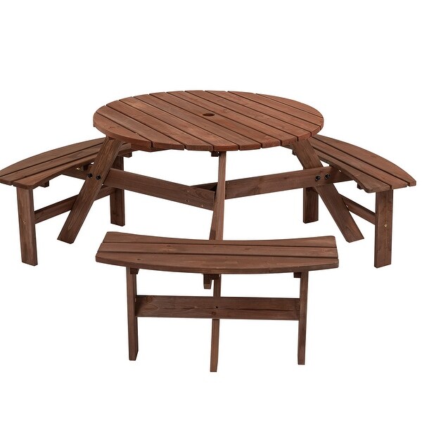 6Person Outdoor Picnic Table w/Benches and Umbrella Hole，1720 LBS