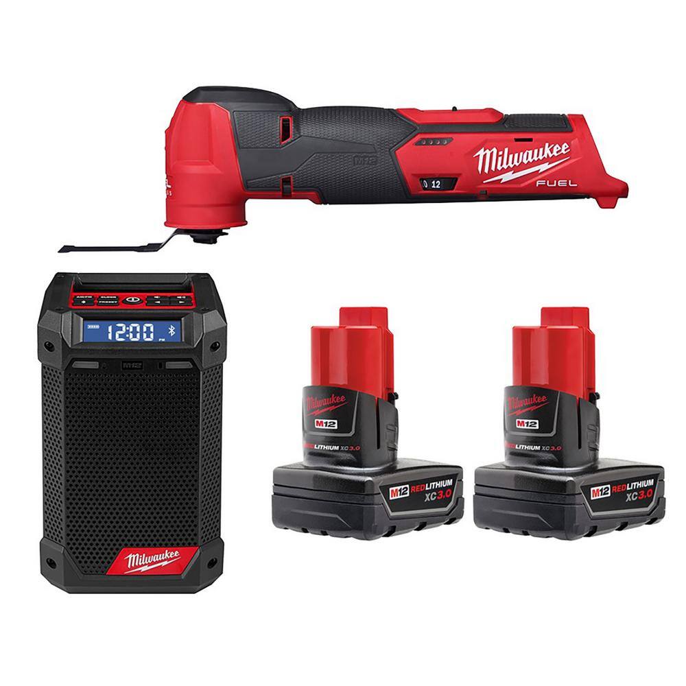 MW M12 FUEL 12V Lithium-Ion Cordless Oscillating Multi-Tool and Jobsite Radio with Two 3.0 Ah Batteries 2526-20-2951-20-48-11-2412