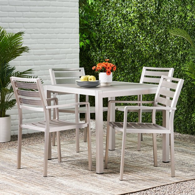 Cape Coral 5pc Aluminum amp Tempered Glass Dining Set Silver Christopher Knight Home