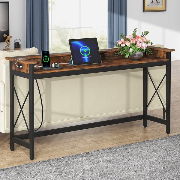 Console Table with Outlets and USB Ports， 71 inch Long Sofa Table Behind Couch