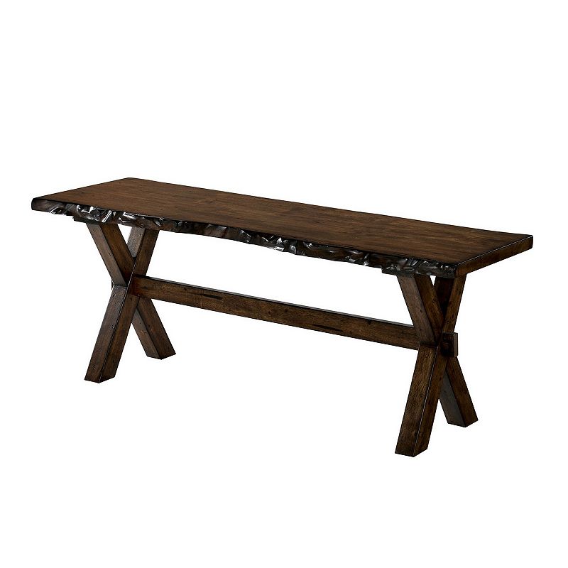 Transitional Style Solid Wood Bench with Trestle Base and Cross Legs ， Brown