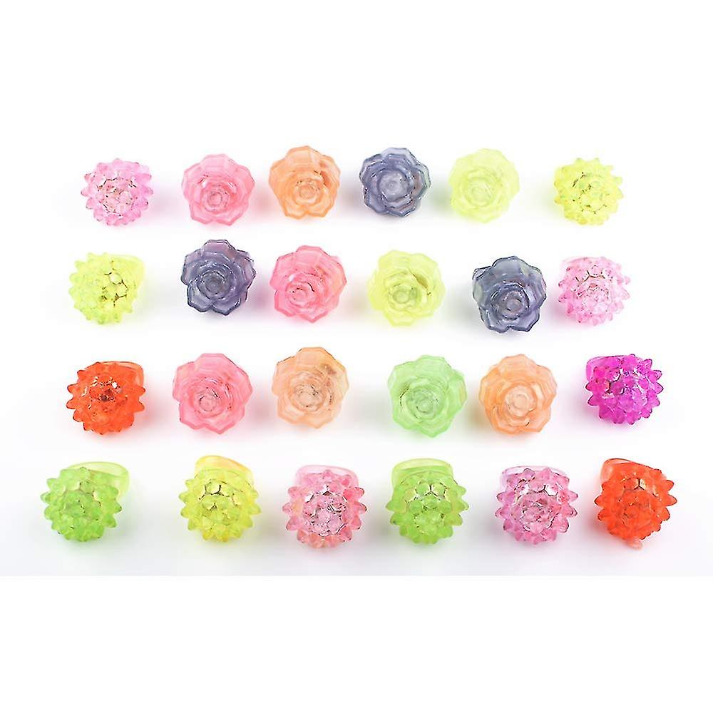 24pcs Flashing Led Ring， 2 Styles Design-strawberry And Rose Pattern， Bumpy Plastic Rings Compatible With Party Favors， Soft Jelly Finger Light Up Toy