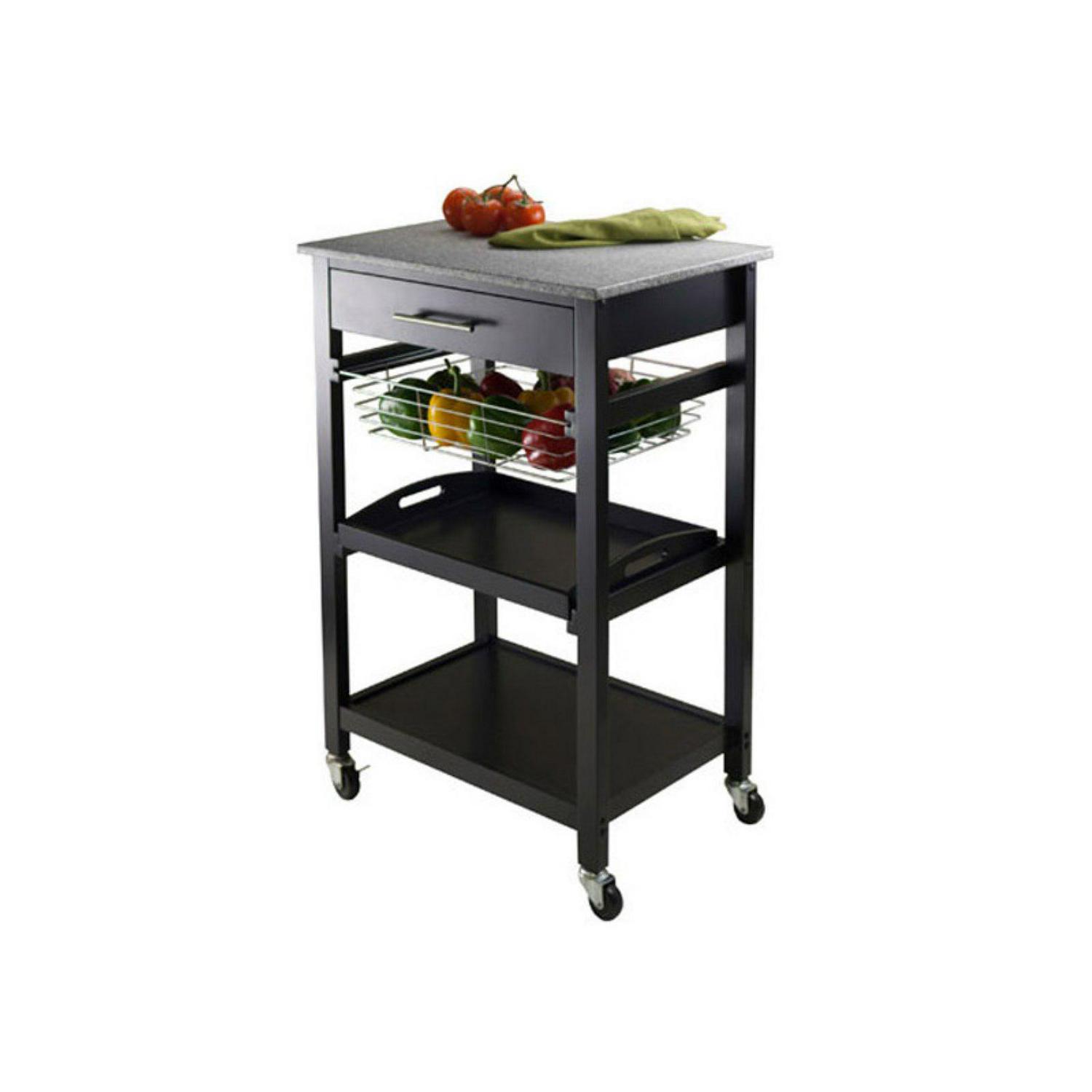 Winsome Wood Julia Granite Top Utility Kitchen Cart， Black Finish