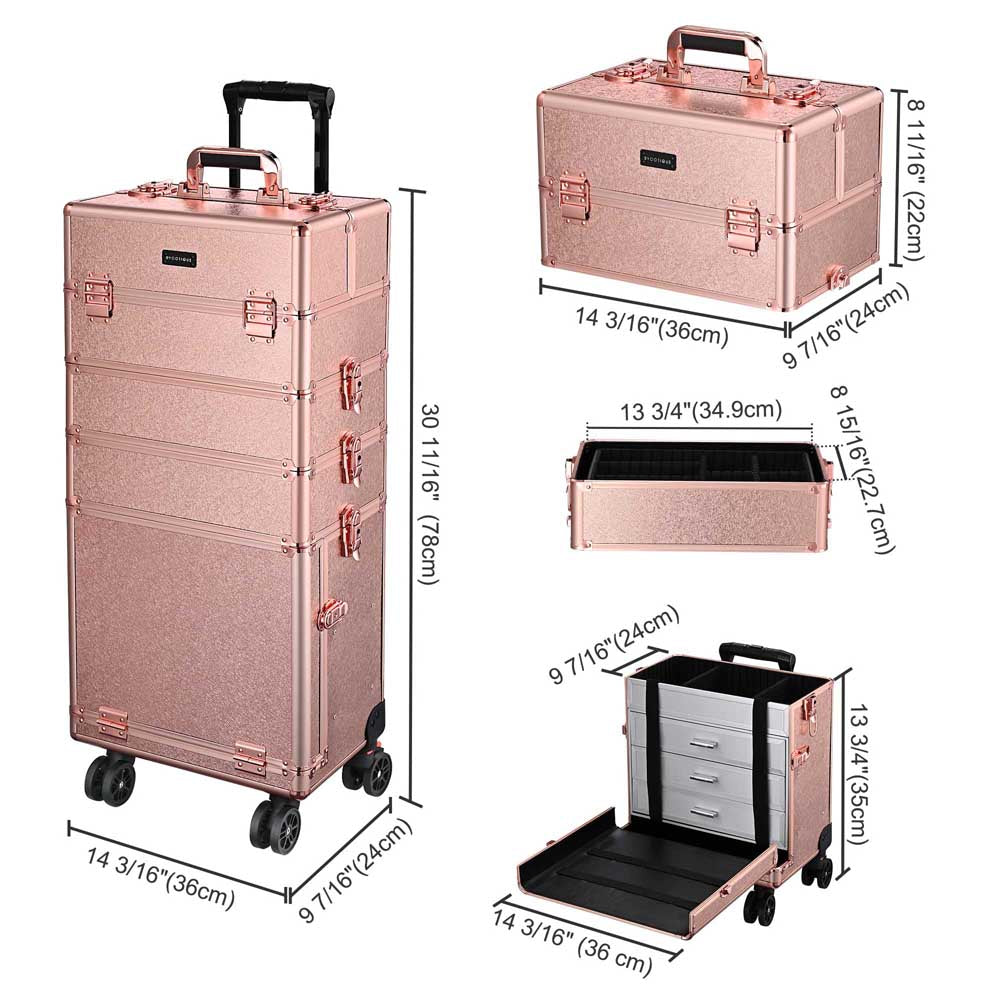 Byootique Rose Rolling Makeup Case with Drawers 4in1