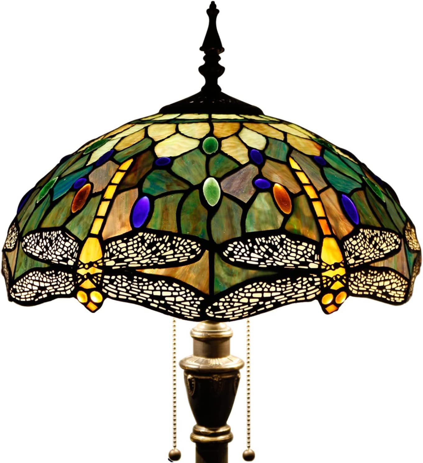 BBNBDMZ Tiffany Floor Lamp Stained Glass Dragonfly Style Reading Lamp W16H70 Inch Tall Antique Standing Pole Light Bronze Finsh  Bright Lighting Decor  Corner Living Room Bedroom Office